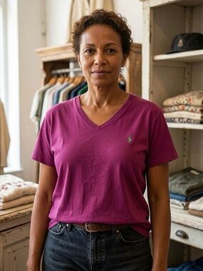 🔴 Vintage 90s Ralph Lauren Sport Magenta Cotton V-Neck Tee XL Pink Pony